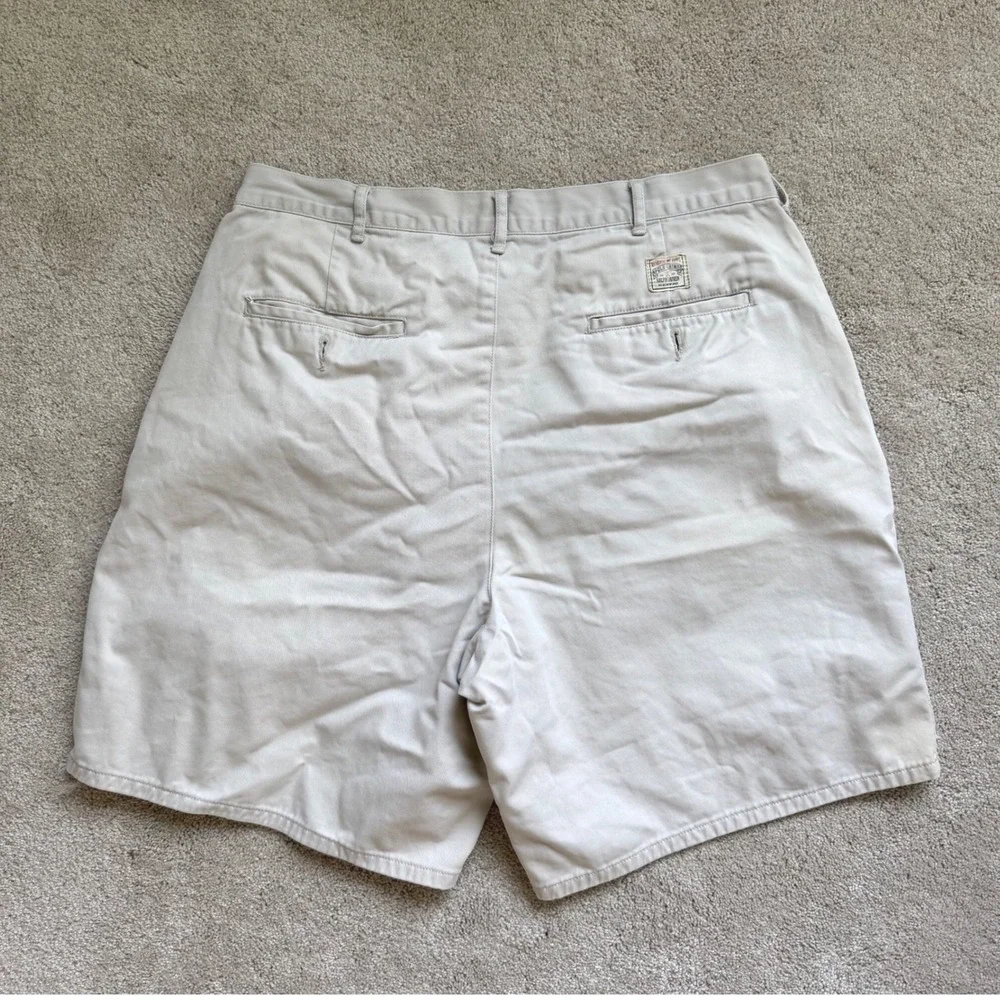 90's Polo Ralph Lauren Andrew Shorts Sz 36 Tan‎ Khaki Pleated Chino 9 Inseam